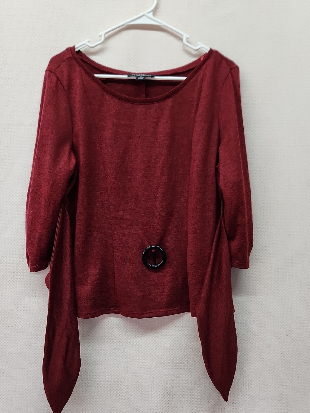 Perceptions Burgundy Draped Tunic with Decorative Buckle